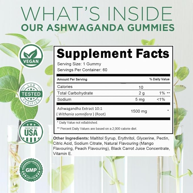 Zenium - Ashwagandha High Potency Gummies of KSM 66 | Mango Flavored | Relieve, Tension, Worry, Nervousness, & Irritability | Calm The Mind & Body | Ayurvedic | Natural Relief Supplement | 60 Count