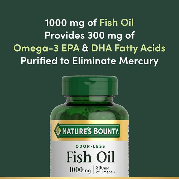 Nature's Bounty 300 mg Omega-3 Fish Oil 1000 mg Softgels 120 Coated Soft Gels (Pack of 2)