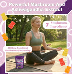 Ashwagandha and Mushroom Gummies 500mg with 8 Mushroom Blend (Reishi,Lion's Mane,Cordyceps) - Mushroom Gummies for Focus and Energy,Cognitive Boost -Mushroom Supplement for Adults,80 Count
