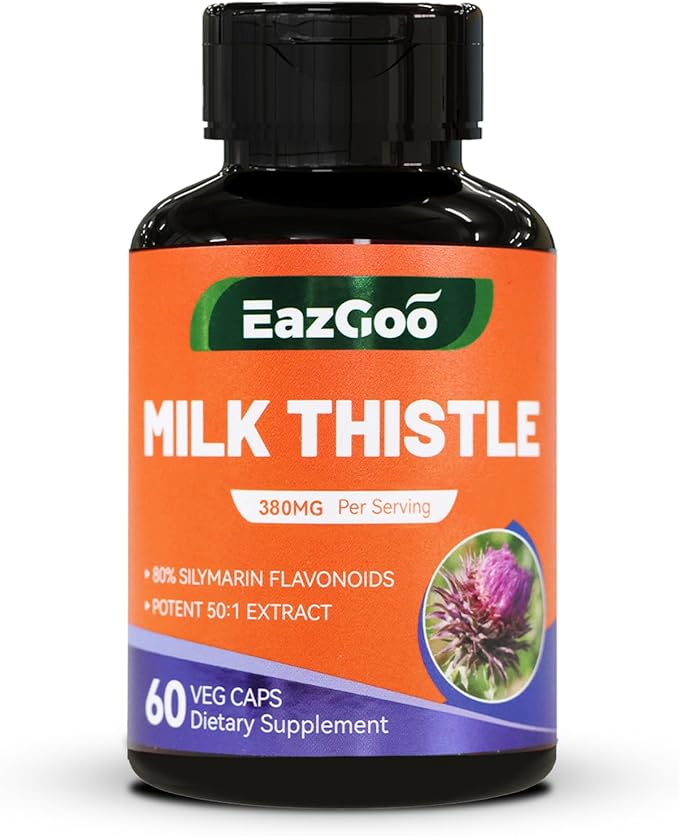 Milk Thistle Supplement,60 Capsules - 380mg Extract & 80% Silymarin Standardized, Liver Support Supplement, Vegan, Non-GMO
