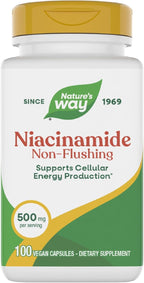 Nature's Way Niacinamide, Non-Flushing Vitamin B3, Supports Cellular Energy*, 500 mg per Serving, 100 Capsules (Packaging May Vary)