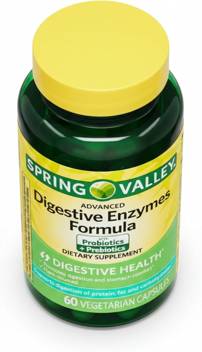 Digestive Enzymes – 60 Vegetarian Capsules, Enzimas Digestivas with Probiotics and Prebiotics, Enzymes for Digestion, Daily Digestive Health Supplement (Pack of 1)