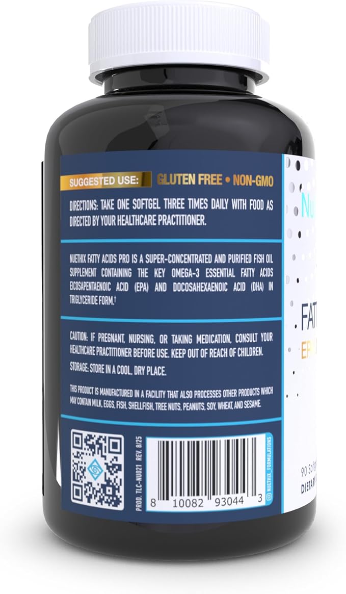 NuEthix Formulations Fatty Acids Pro EPA-DHA Fish Oil Dietary Supplement, Super Concentrated and Purified Fish Oil Blend for Optimal Wellness, 90 Gel Capsules