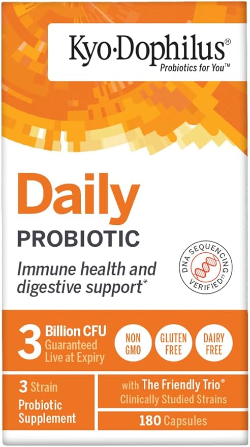 Kyo-Dophilus Daily Probiotic - Immune & Digestive Health Support* - Clinically Studied Friendly Trio Strains - Adult Probiotic Capsules - 180 Capsules (90 Servings)