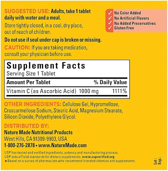 Nature Made - Extra Strength Vitamin C 1000mg, 365 Tablets, Dietary Supplement for Immune and Hydration Support Plus 2 Sugar Free White Peach Hydration Sticks
