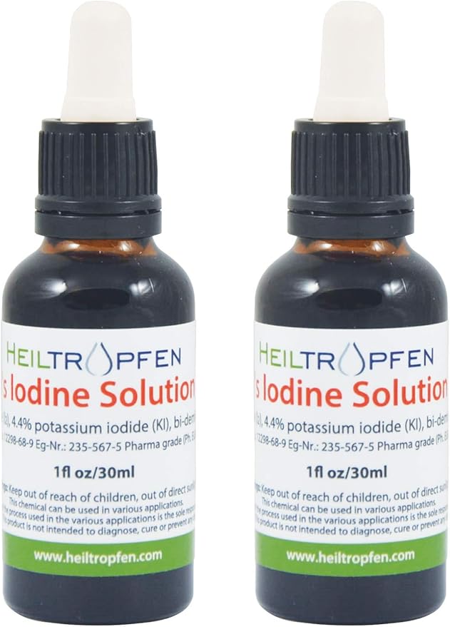 2X 2.2% Lugol's Iodine Solution 2x1 Fl Oz - 2x30 ml | Pharmaceutical Grade Ingredients | Third-Party Tested | Lugols Solution Made with Iodine and Potassium Iodide | Set of Two Bottles | Heiltropfen®