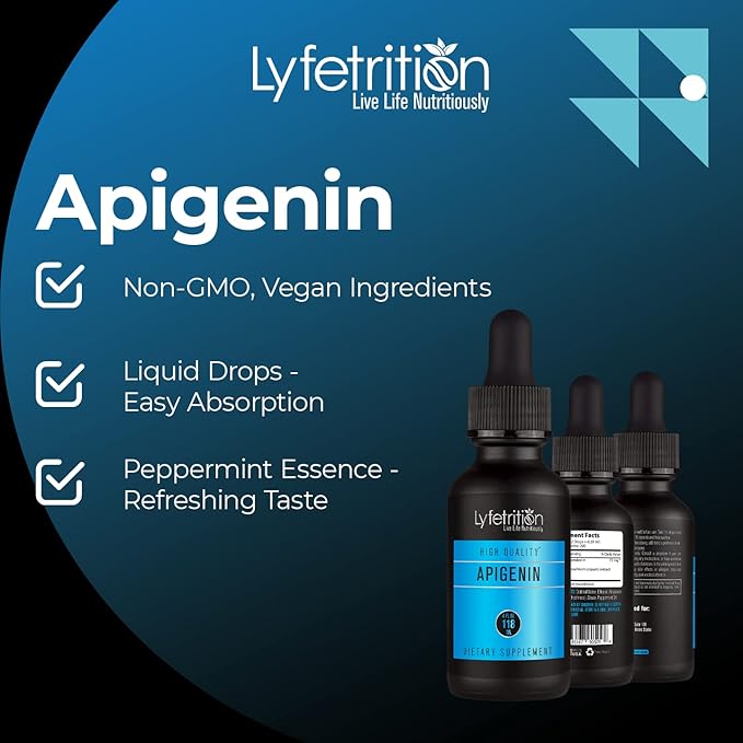 Lyfetrition Apigenin Supplement 70mg, 4 Oz Liquid, 220 Servings, Made in USA, Quick Absorption, Quality Potent Ingredients, Non-GMO, Cruelty-Free Products