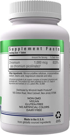 Chromium Picolinate 1,000 mcg Mineral Supplement, Superior Apsorption, Chromium Supplement, 100 Servings