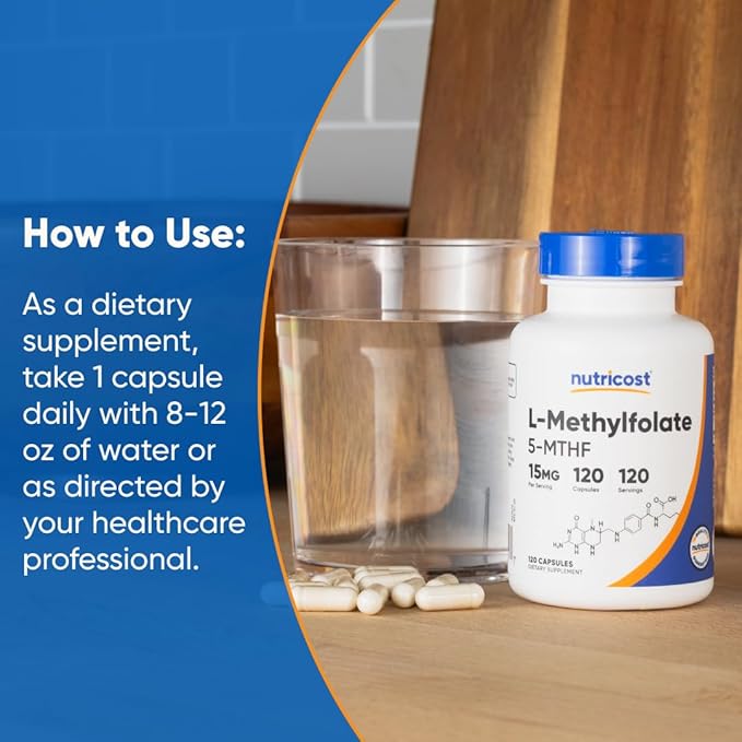 Nutricost L-Methylfolate 15mg, 120 Capsules (5-MTHF) - Vegan, Non-GMO, Gluten Free (Pack of 2)