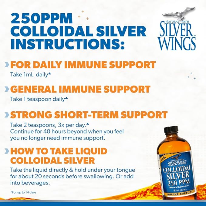 Natural Path Silver Wings Colloidal Silver Liquid - Enhanced Immune Support Supplement - 250ppm (1250mcg) - 2oz Dropper