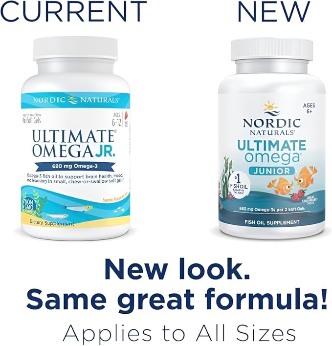 Nordic Naturals Ultimate Omega Jr., Strawberry - 90 Mini Soft Gels - 680 Total Omega-3s with EPA & DHA - Brain Health, Mood, Learning - Non-GMO - 45 Servings