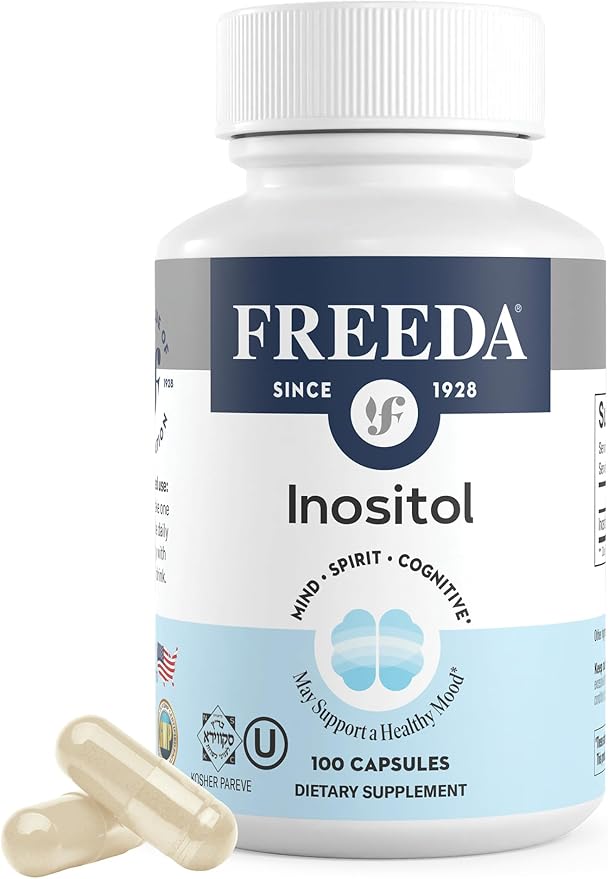 FREEDA Pure Inositol Capsules - 650 mg Inositol Supplement from Myo-Inositol - Mood and Calm Support - Vegetarian and Kosher Certified Vitamin B8 (Inositol) Supplements - Made in USA (100 ct)