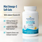 Nordic Naturals Ultimate Omega Mini D3, Lemon Flavor - 60 Mini Soft Gels - 1120 mg Omega-3 + 1000 IU Vitamin D3 - EPA & DHA - Promotes Brain & Heart Health - 30 Servings