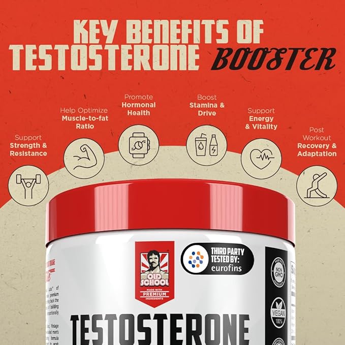 Old School Labs Testosterone Supplement for Men – Shoden® Ashwagandha + Tongkat Ali & Maca Root – Max Potency Test Booster for Muscle, Strength, Drive & Stamina – 120 Veggie Caps