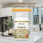 Riboflavin Vitamin B2 Supplement - B-2 Vitamin - Boosts Energy Metabolism & Cellular Function - Daily Nutritional Supplements for Men & Women - 400 mg Capsules - 240 Count