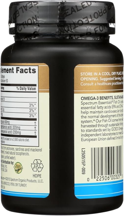 Spectrum Essentials Spectrum Fish Oil, 1000 mg, 100 SoftGels, From Sustainably Harvested Fish, (Pack of 2)