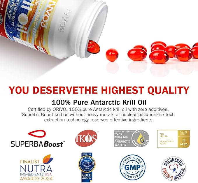 NYO3 Antarctic Krill Oil with 125mg Omega-3, 47% Phospholipids for Heart & Joint Health, Triglyceride Balance, Pure Oil GMP Certified Third Party Tested - 425mg 30 Softgels