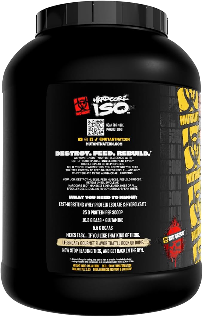 Mutant Hardcore ISO Whey Protein Isolate Powder Acts Fast to Help Recover, Build Muscle, Bulk and Strength, 5 lb - Cookies & Cream