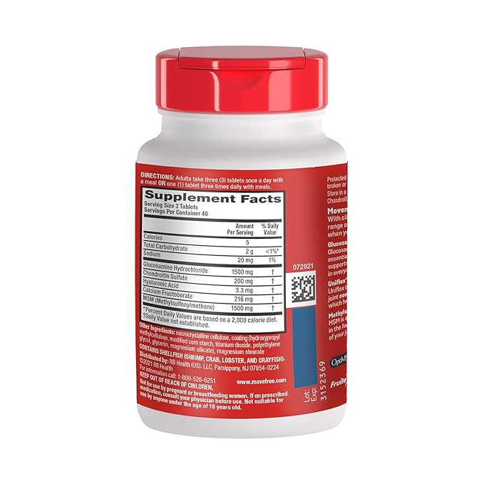 Move Free Advanced Glucosamine Chondroitin MSM Joint Support Supplement, Supports Mobility, Comfort, Strength, Flexibility & Bone, 120 Tablets/40 Servings