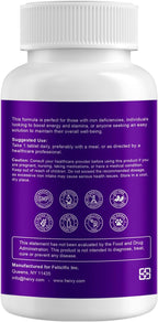 Heivy Ferrous Sulfate 325mg with Vitamin C (65 mg Elemental Iron), Non-Constipating 240 Vegan Tablets (8 Month Supply) Iron Supplement for Women - Non-GMO, Vegan - Made in USA