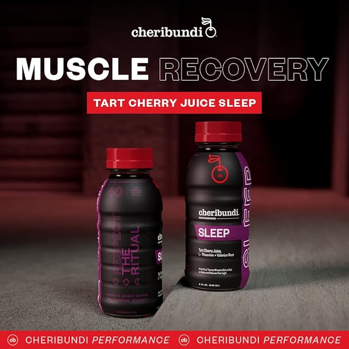 Cheribundi Tart Cherry Juice Sleep | Tart Cherry Juice with L-Theanine & Valerian Root | Athletes Recovery Drink | Promotes Restorative Sleep, Muscle Recovery & Boosts Performance | 8 floz (12 Pack)