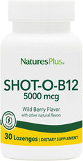 NaturesPlus Shot-O-B12 - 30 Lozenges, Wild Berry Flavor - 5000 mcg - Vegan, Gluten Free - 30 Servings