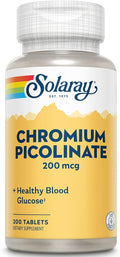 SOLARAY Chromium Picolinate 200 mcg Supplement - Metabolism Support for Men & Women, 200mcg per Serving, Blood Glucose Support - 200 Tablet Count