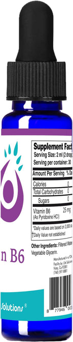 Life Solutions Vitamin B6 Pyridoxine HCI - B Vitamins Supplement, B6 Vitamins 25mg,- Essential B6 Supplement for Metabolism, Energy, and Nervous System Support 2oz Liquid Dropper