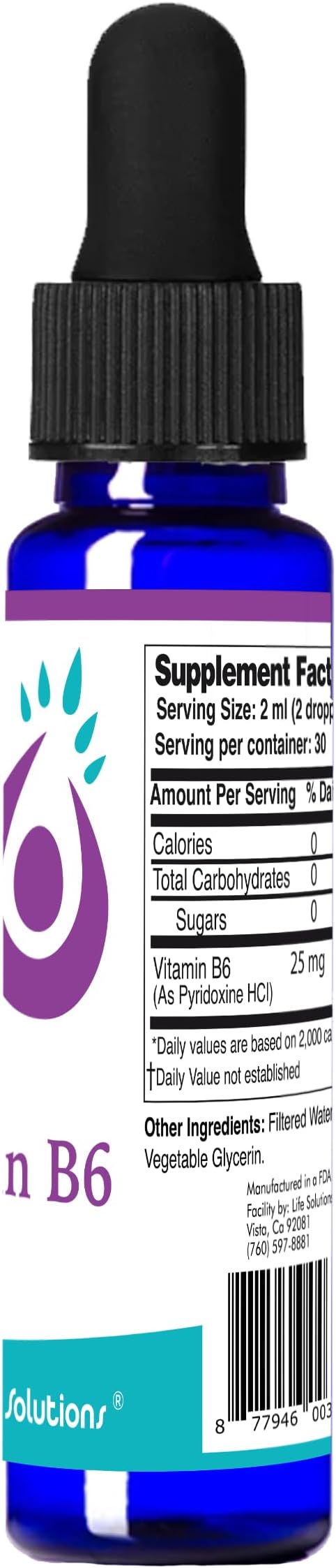 Life Solutions Vitamin B6 Pyridoxine HCI - B Vitamins Supplement, B6 Vitamins 25mg,- Essential B6 Supplement for Metabolism, Energy, and Nervous System Support 2oz Liquid Dropper