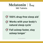 Nature's Bounty Melatonin, 100% Drug Free Sleep Aid, Dietary Supplement, Promotes Relaxation and Sleep Health, 1mg, 180 Tablets - Pack of 2