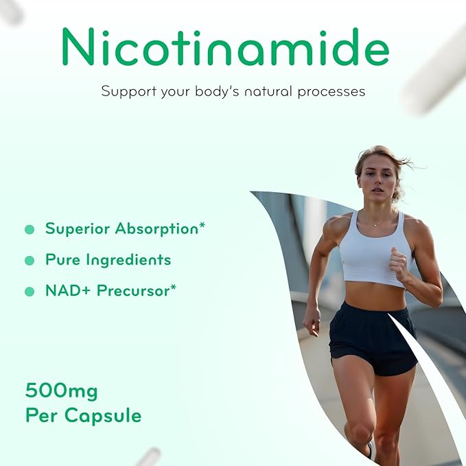 Vitamin B3 Nicotinamide 500mg - High Absorption Form of Vitamin B3 Niacin Flush Free for Hear Skin Brain and Energy Support - NAD Precursor - Made in a cGMP American Facility (360 Servings)