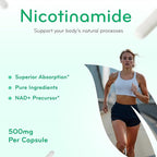 Vitamin B3 Nicotinamide 500mg - High Absorption Form of Vitamin B3 Niacin Flush Free for Hear Skin Brain and Energy Support - NAD Precursor - Made in a cGMP American Facility (360 Servings)