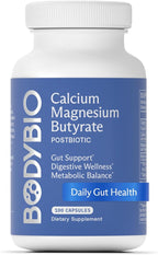 BodyBio Butyrate - Postbiotic for Gut Health, Digestive Support, Bloat, Gas & Constipation Relief, Leaky Gut Repair - Calcium, Magnesium + Butyric Acid Supplement for GI Wellness