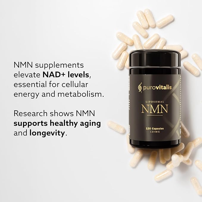 PUROVITALIS Liposomal NMN, 250mg Longevir Nicotinamide Mononucleotide Supplement, NAD+ Boost for Cellular Health, Energy & Healthy Aging, 2-Month Supply (120 Vegan Capsules)