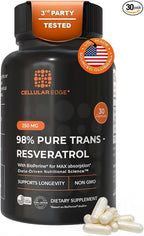 Trans-Resveratrol 250mg (≥98% Pure) with BioPerine® | Made in USA | Third-Party Tested | Cellular Health & Longevity Support | Vegan | 30 Capsules