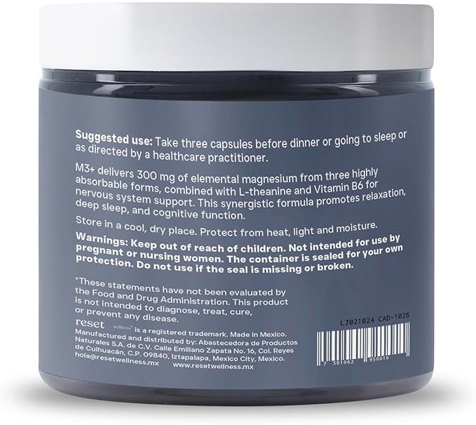 M3+ | Magnesium Supplement with Citrate, Glycinate, Malate + L-Theanine & Vitamin B6 | Sleep, Relaxation & Focus Support | 90 Capsules