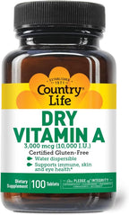 Country Life Vitamin A 10,000 IU - Immune Support, Skin & Eye Health Supplement, Certified Gluten-Free, Vegan, Halal, Kosher, 50% Beta-Carotene & 50% Retinyl Palmitate, Easy Absorption - 100 Tablets