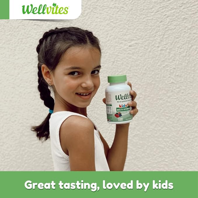 Wellvites Kids Multivitamin Gummies - Sugar Free, Vegan, Non-GMO, Vitamin A, D, B6, B12 and C - No Artificial Sweeteners, Gluten-Free, Gelatin-Free - 60 Count (30 Day Supply)