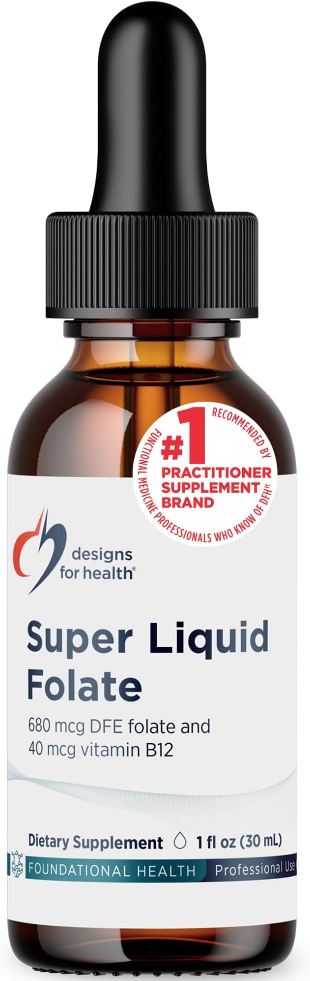 Designs for Health B12 + Folate Drops - Super Liquid Folate with Vitamin B12 as Methylcobalamin - 400mcg Folate + 40mcg Methyl B12 per Drop, Non-GMO + Vegetarian (660 Servings / 1 Fl Oz)