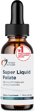 Designs for Health B12 + Folate Drops - Super Liquid Folate with Vitamin B12 as Methylcobalamin - 400mcg Folate + 40mcg Methyl B12 per Drop, Non-GMO + Vegetarian (660 Servings / 1 Fl Oz)