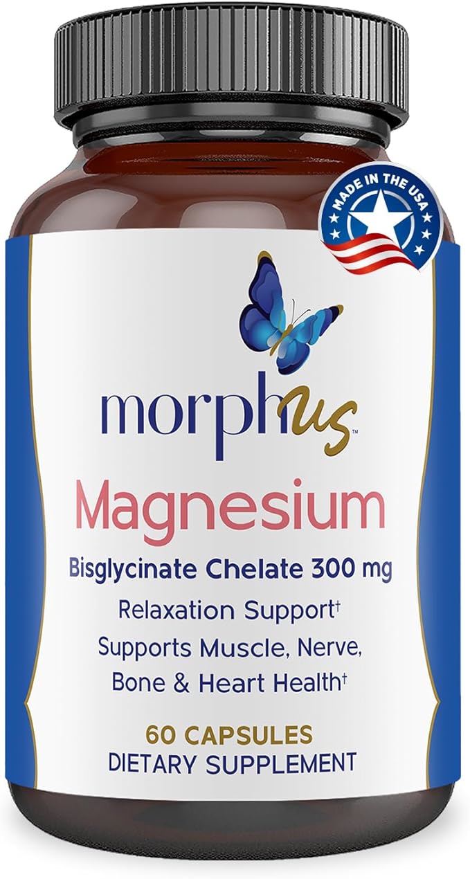 Morphus Magnesium Bisglycinate Chelate 300mg Supplement | 60 Capsules | Helps Women with Perimenopause & Menopause Symptoms | Restful Sleep, De-Stress, Relaxes Muscles & Nerves | Fast Absorption