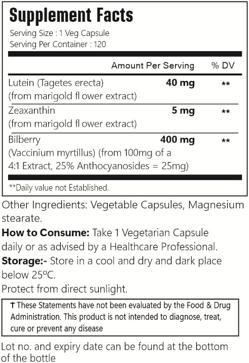 Lutein with Zeaxanthin, Vegan Capsules, 120 Count, 40 mg Lutein + 4 mg Zeaxanthin per Serving, Non-GMO, Gluten-Free - 2 Pack