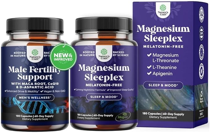 Bundle of Pre Conceive Male Reproductive with CoQ10, Maca Root, Methyl Folate & D-Aspartic Acid & Magnesium Sleep Supplement with Apigenin L-Theanine Lemon Balm Extract - Melatonin-Free Calm for Sleep