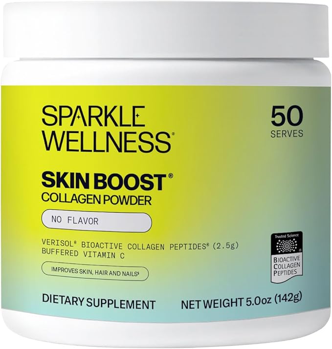 Sparkle Wellness VERISOL Bioactive Hydrolyzed Collagen Peptides | Collagen Powder Supplement with Vitamin C for Skin, Hair & Nail Health | Skin Boost (No Flavor) [50-Serves]