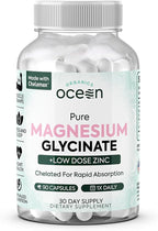 Organics Ocean Pure Magnesium Glycinate with Zinc - Maximum Strength Chelated Magnesium Supplement for Women and Men for Muscle Cramps and Sleep Support - 90 Capsule