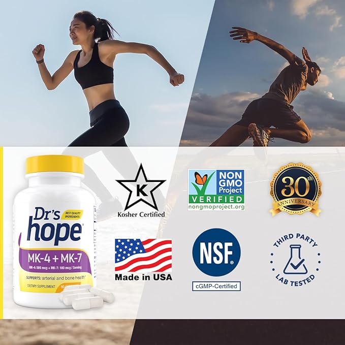 Natural Vitamin K2 MK4 & MK7 | 600 Mcg High Potency Dual Action for Bone Strength & Heart Health - Made in USA Backed by 30+ Years - Kosher & cGMP Certified, Non-GMO - 3 Month Supply