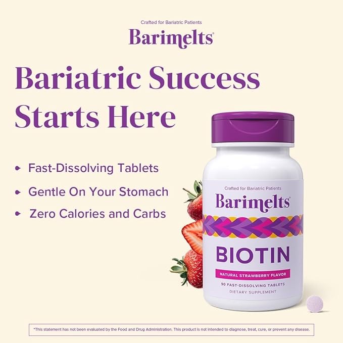 BariMelts Biotin 5000mcg, 180 Fast-Dissolving Tablets (6-Month Supply), Sugar-Free Bariatric Vitamins for Women, Natural Strawberry Flavor