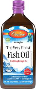 Carlson - The Very Finest Fish Oil, 1600 mg Omega-3s, Liquid Fish Oil Supplement, Norwegian Fish Oil, Wild-Caught, Sustainably Sourced Fish Oil Liquid, Mixed Berry, 500 mL (16.9 Fl Oz)…