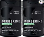 Sports Research Berberine Supplement with Coconut Oil - Herbal & Ayurvedic Metabolic Health Support - Berberine 500mg, 90 Softgels - Gluten-Free, Non-GMO Berberine Powder (Pack of 2)
