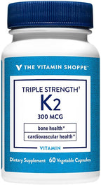 The Vitamin Shoppe Vitamin K2 MK-7 300mcg Triple Strength - Bone & Heart Health | Menaquinone-7 | 60 Vegetable Capsules | High Potency